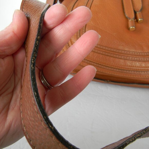 CHLOE MARCIE TAN PEBBLE LEATHER HOBO/CROSSBODY MESSENGER BAG MADE IN ITALY - Picture 3 of 15